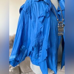 ANOTAH Blue Ruffled Blouse